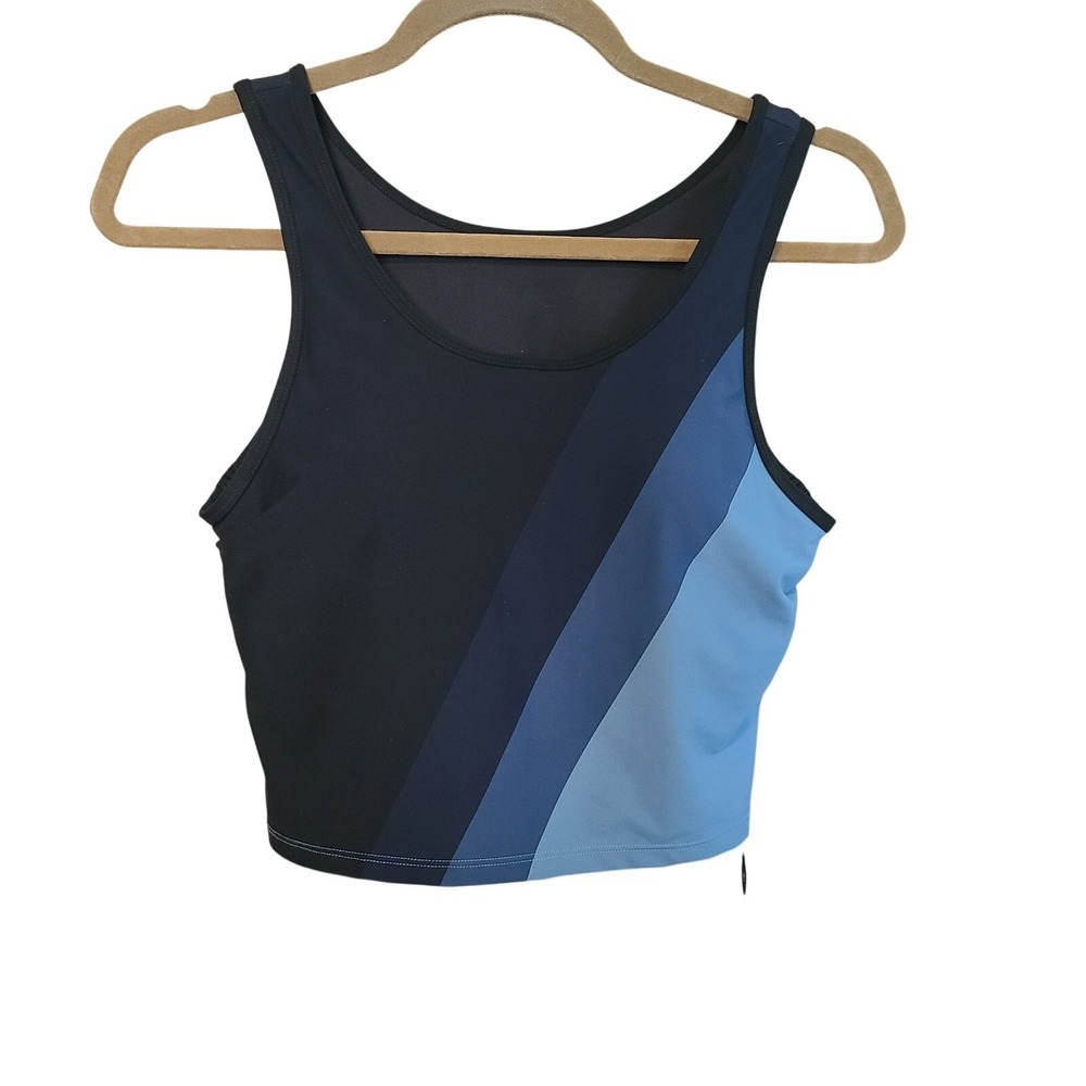 NWT ZYIA Active Shades Of Blue Block Luxe 2 N 1 Tank Womens L Yoga Running Crop